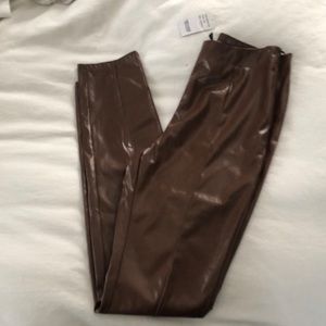 Brown slick look faux leather pants